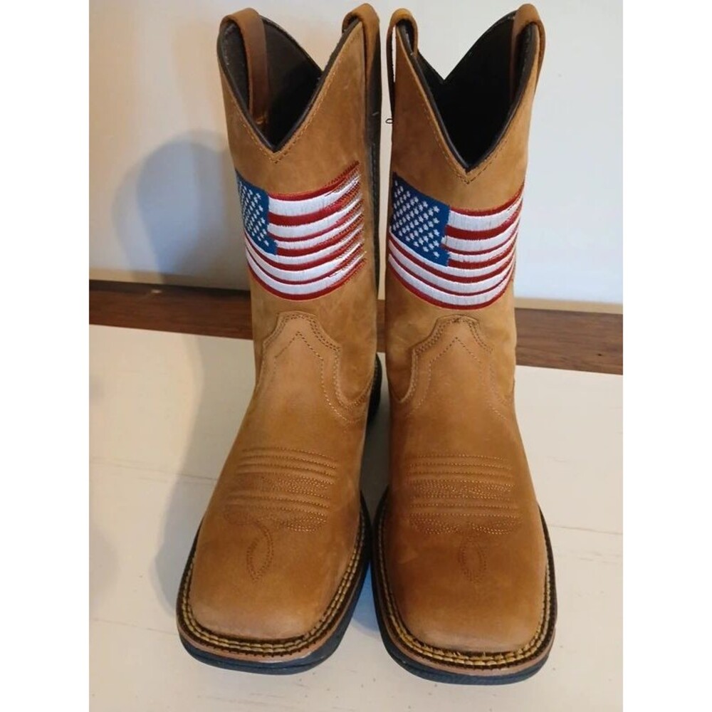 Brazos Men's Cowboy workwear boots 7.5D with usa flag front
